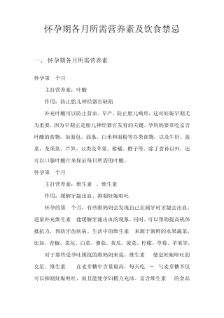 怀孕期各月所需营养素及饮食禁忌