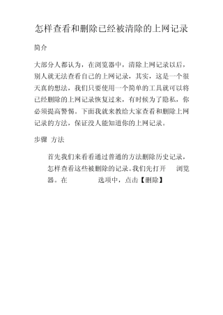 怎样查看和删除已经被清除的上网记录