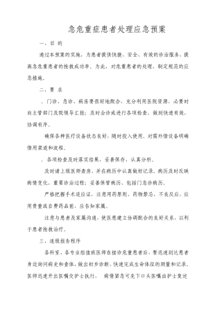 急危重症患者处理应急预案