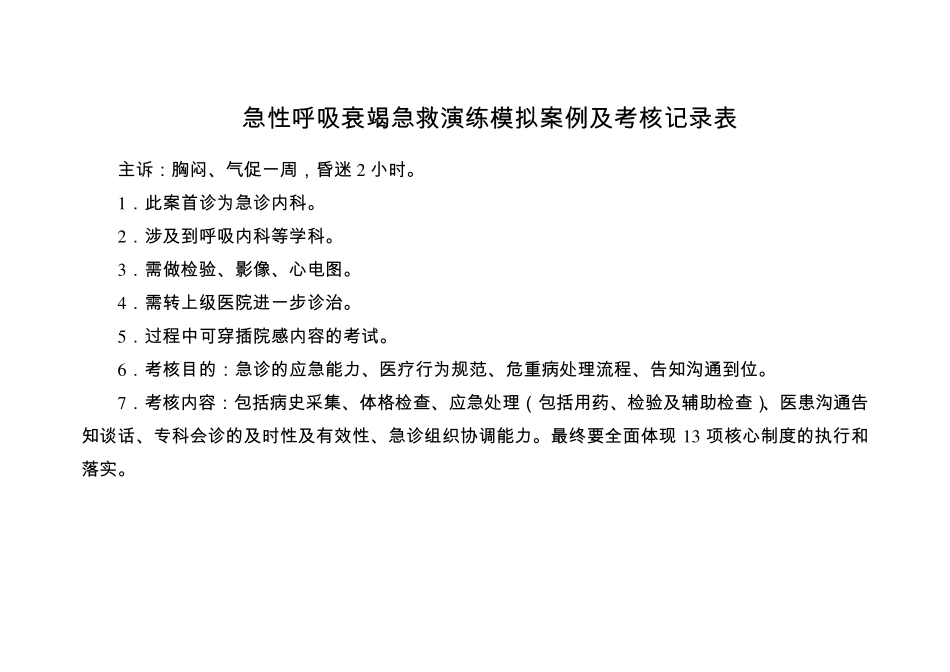 急性呼吸衰竭急救演练模拟案例及评分标准_第1页