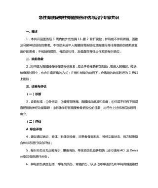 急性胸腰段脊柱脊髓损伤评估与治疗专家共识