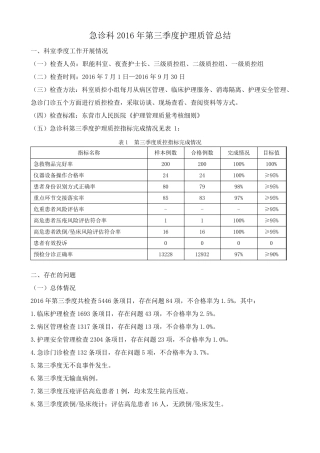 急诊科2016年第三季度质控总结