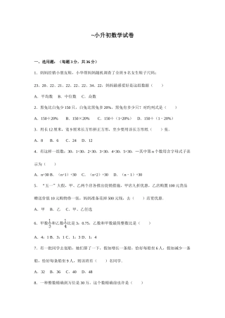 2025年新版小升初数学试卷