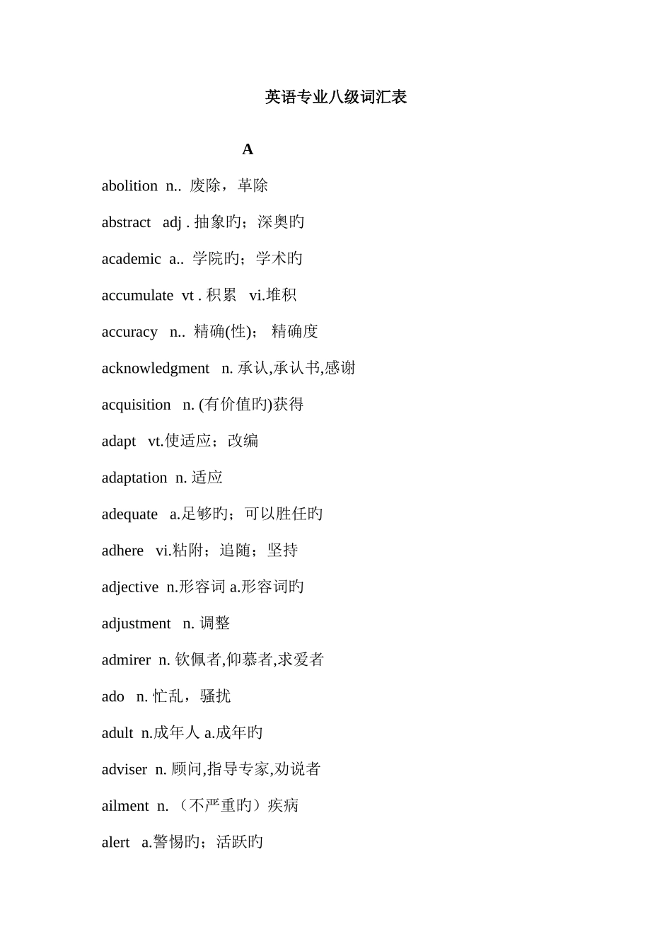 2025年新版英语专业八级词汇表_第1页