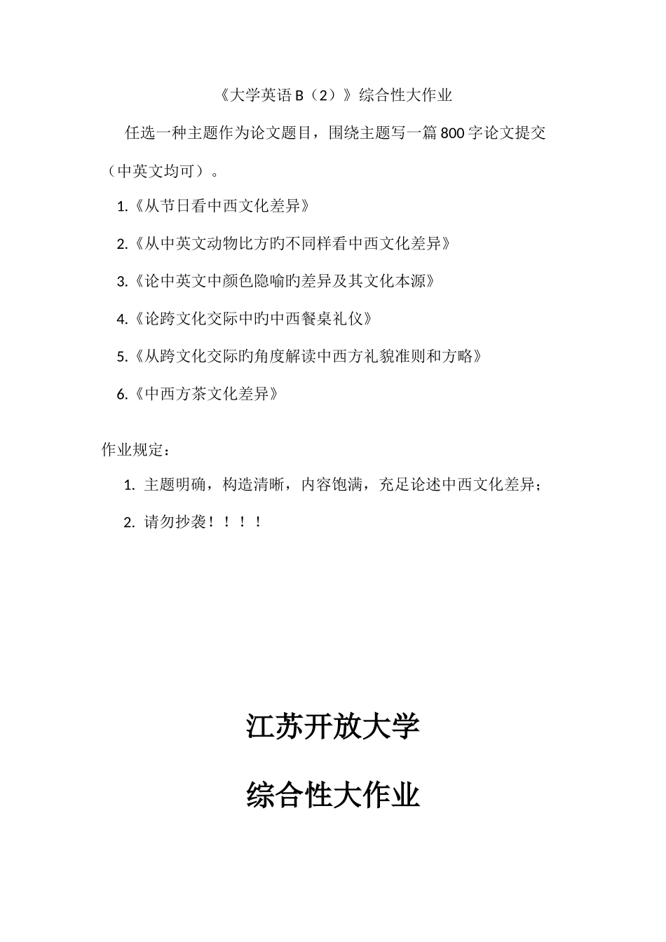 2025年江苏开放大学大学英语综合性大作业_第1页