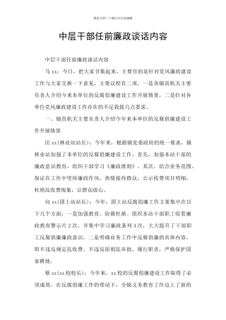 中层干部任前廉政谈话内容