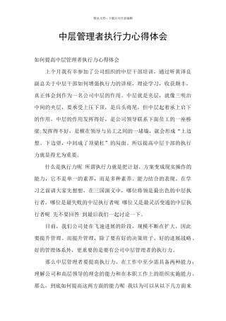 中层管理者执行力心得体会