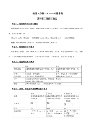 2025年新课标人教版高中高一物理必修一知识点总结归纳