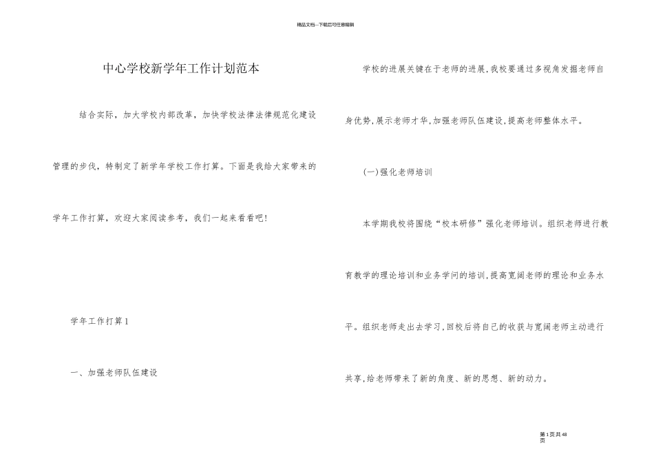 中心学校新学年工作计划范本_第1页