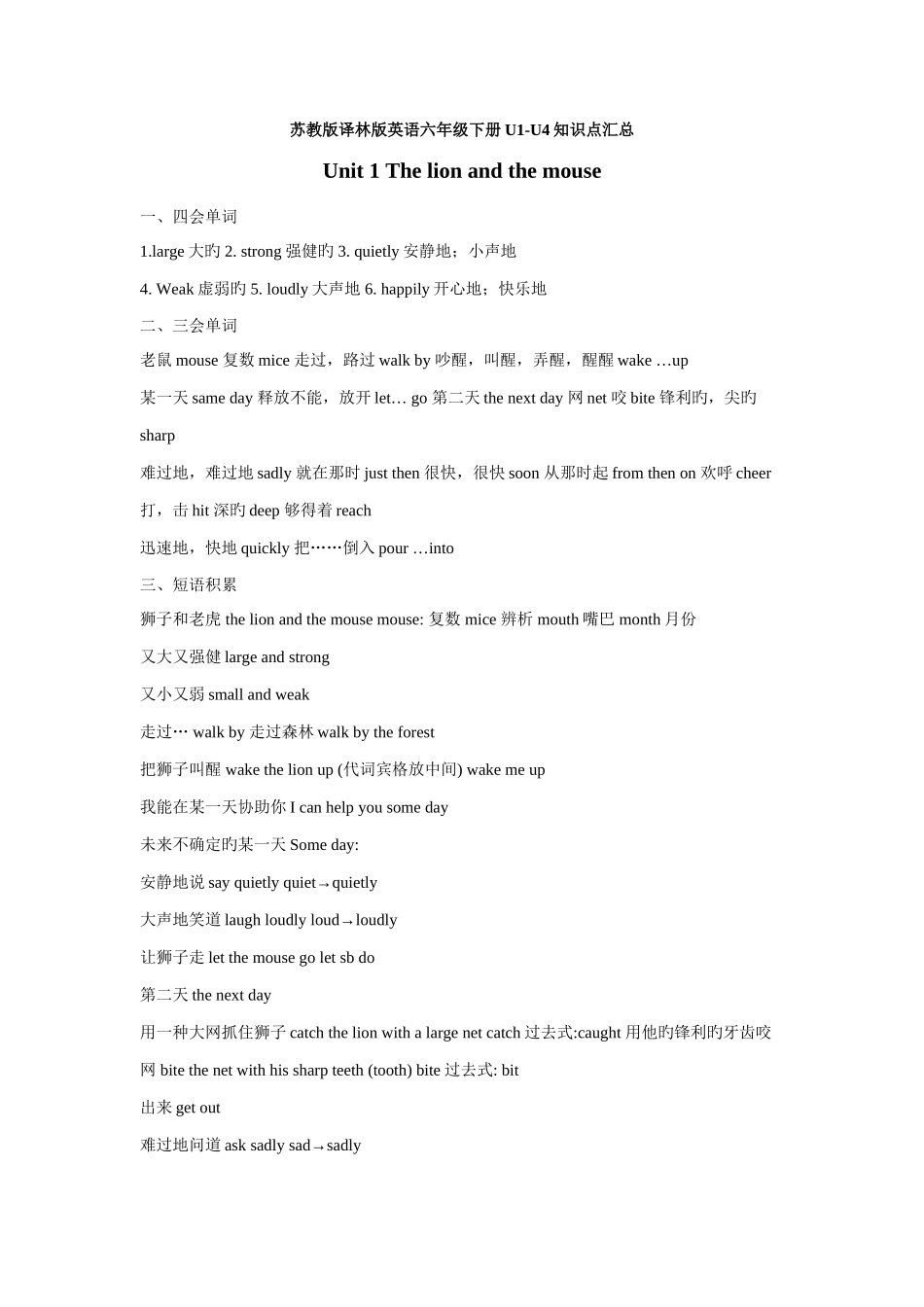 2025年苏教版译林版英语六年级下册UU知识点汇总_第1页