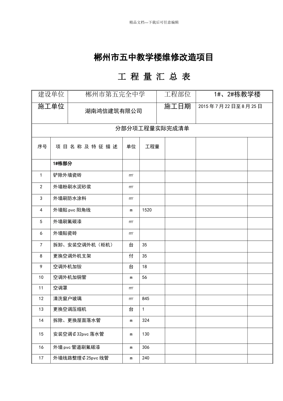 中改造工程量清单汇总表_第1页