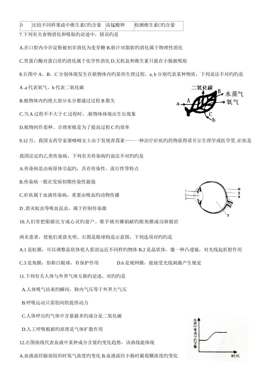 2025年济南市初中学业水平考试生物试题及答案_第2页