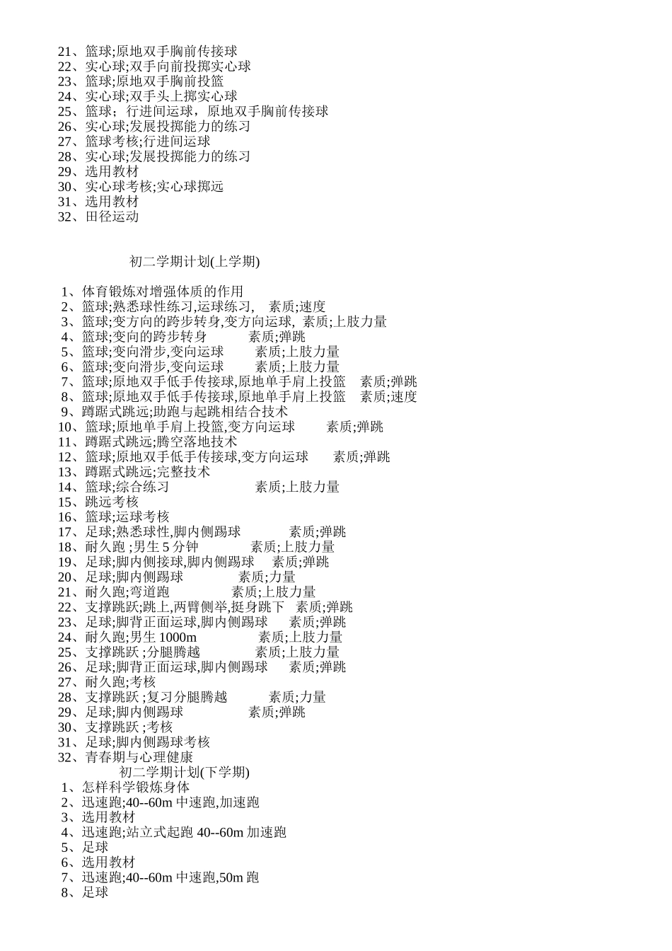 2025年初中七年级体育教学进度表及全册教案设计讲课教案_第3页