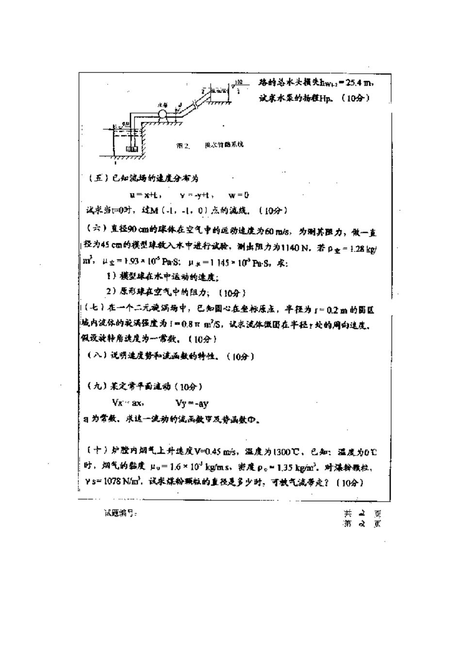 2025年华中科技大学研究生入学考试不可压缩流体力学基础_第2页