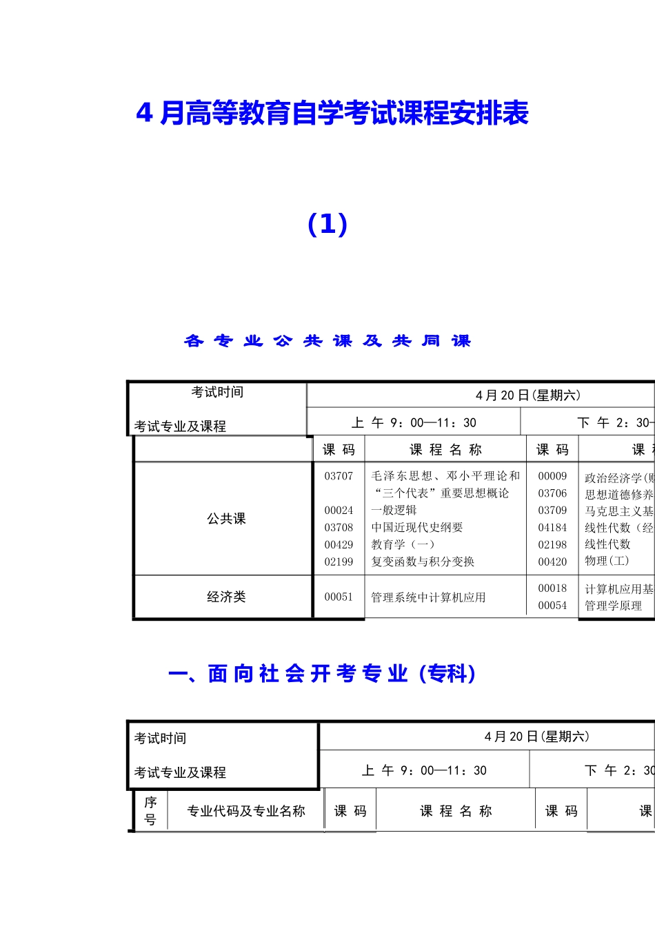 2025年高等教育自学考试课程安排表_第1页