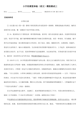 2025年小升初课堂体验语文模拟测试三