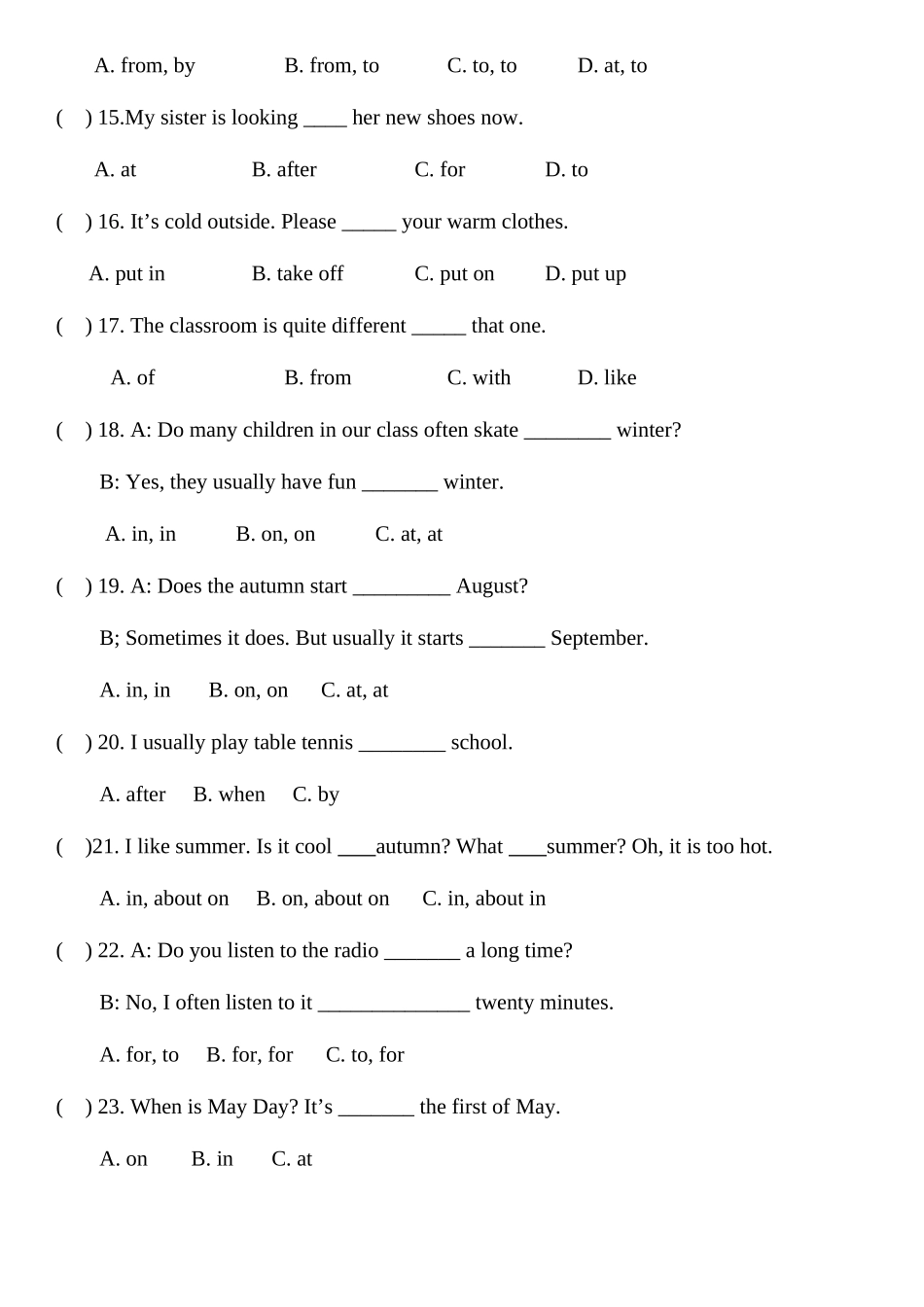 2025年小升初英语介词专项练习_第3页