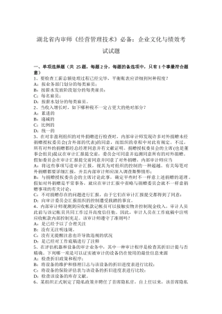 2025年湖北省内审师《经营管理技术》企业文化与绩效考试试题
