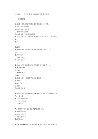 2025年哈尔滨会计从业资格证考试试题《会计电算化》