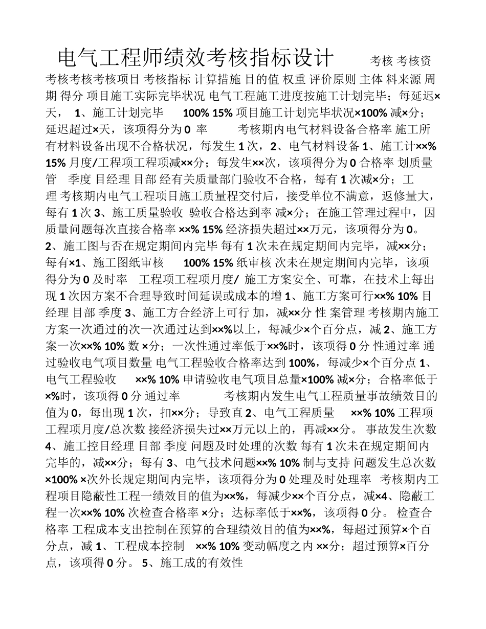 2025年电气工程师绩效考核指标设计_第1页