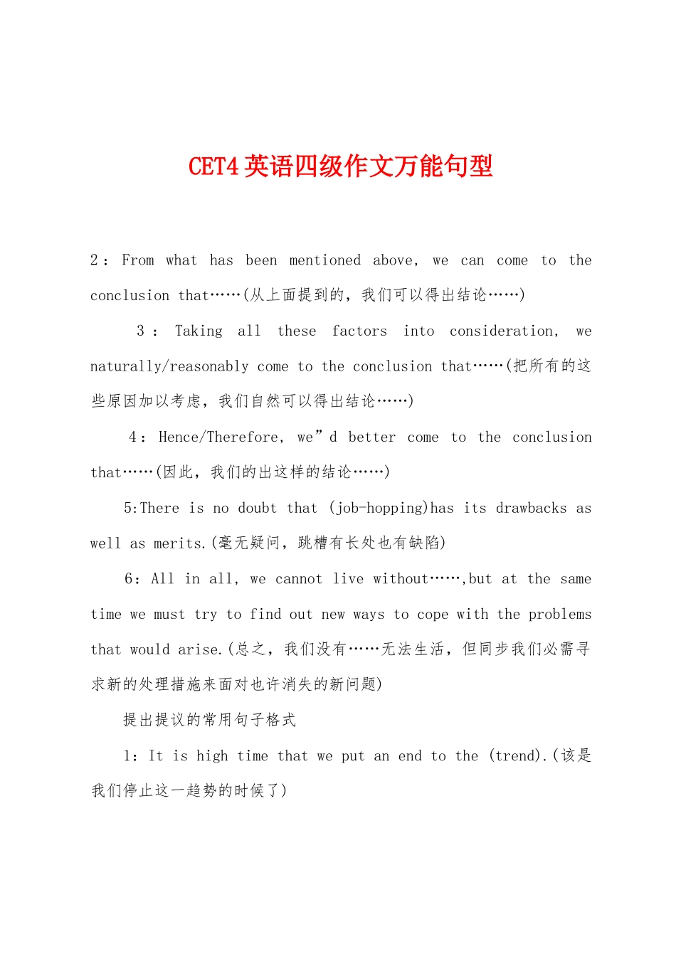 2025年CET4英语四级作文万能句型_第1页