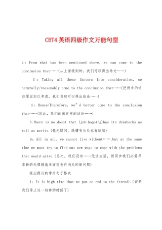 2025年CET4英语四级作文万能句型