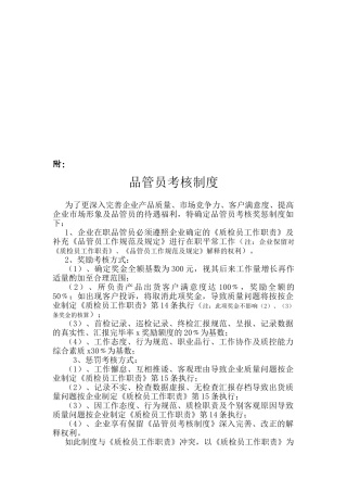 2025年附品管员考核制度
