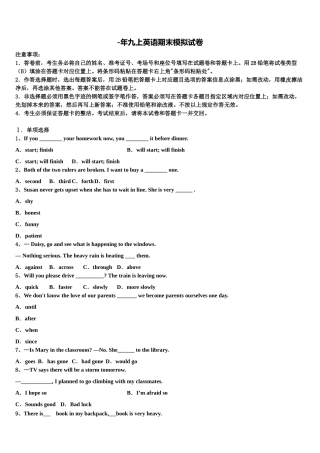 2025年广东省深圳市大鹏新区英语九年级第一学期期末学业水平测试模拟试题含解析