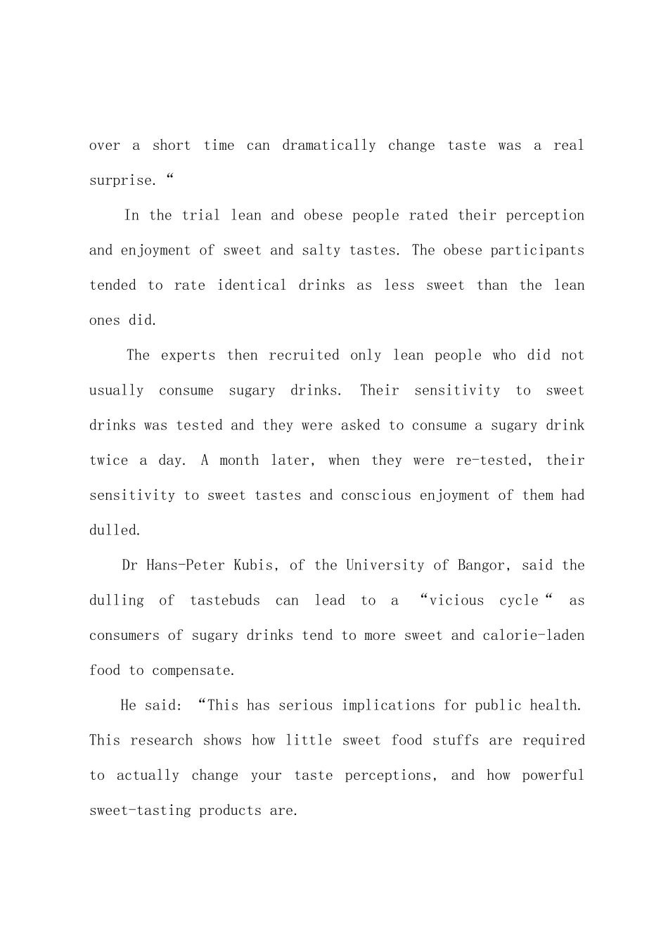 2025年12月四级阅读练习研究表明每天两瓶含糖饮料或使味蕾变迟钝_第2页