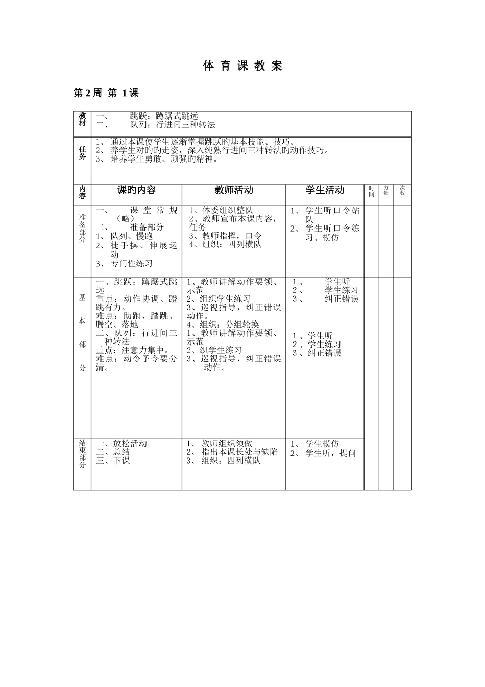 2025年小学五年级体育全套的教案_第2页