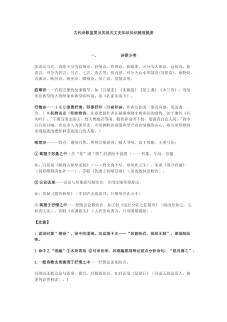 古代诗歌鉴赏及其相关文史知识梳理提要（诗歌分类）