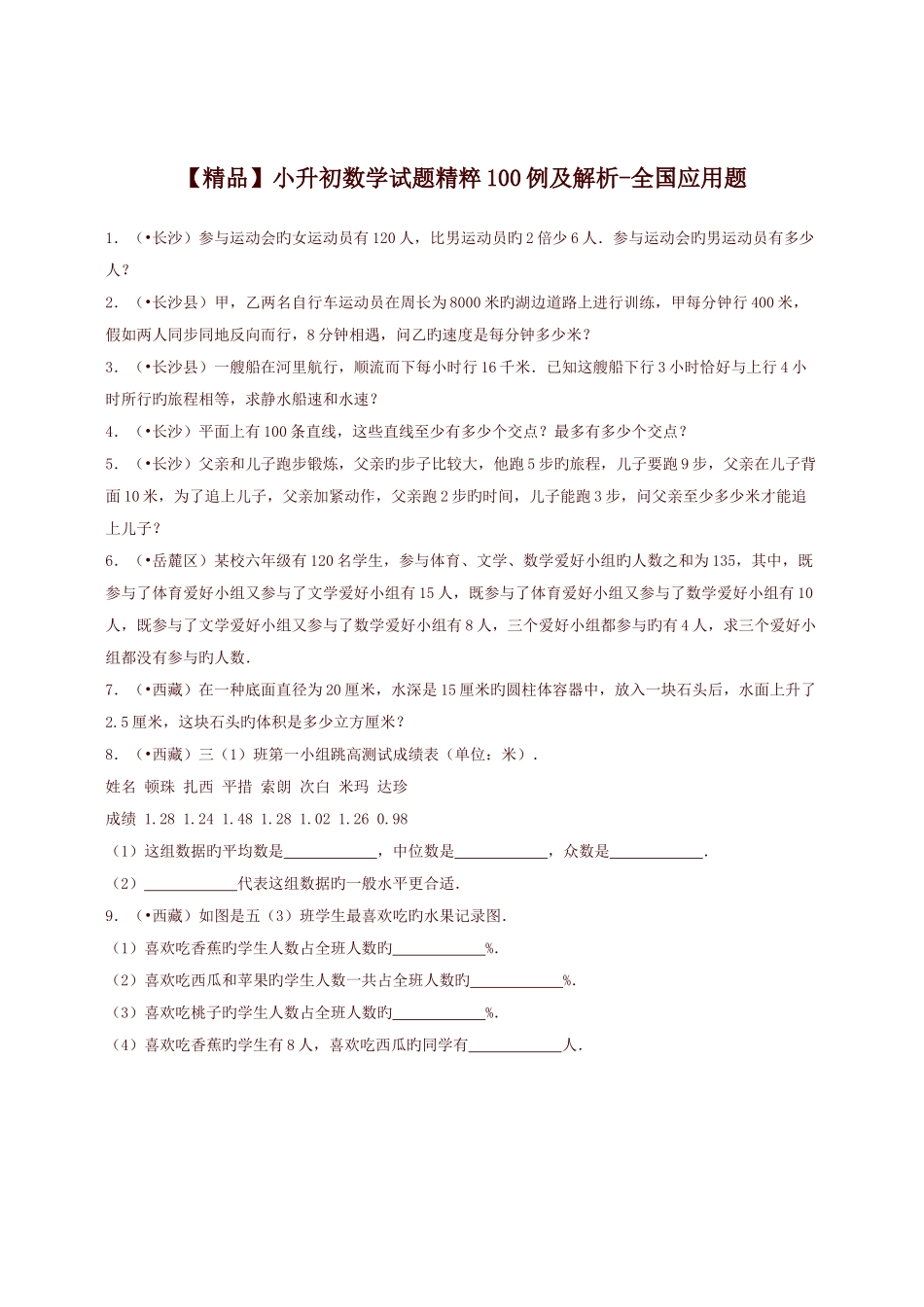 2025年小升初数学试卷精粹解析全国应用题_第1页