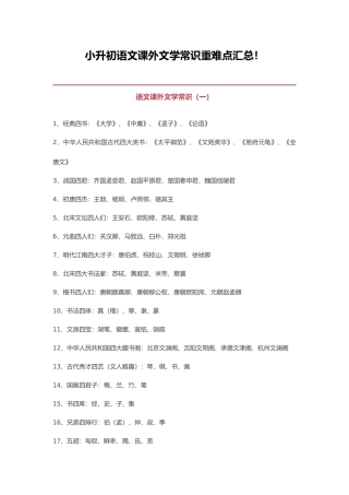 2025年小升初语文课外文学常识重难点汇总