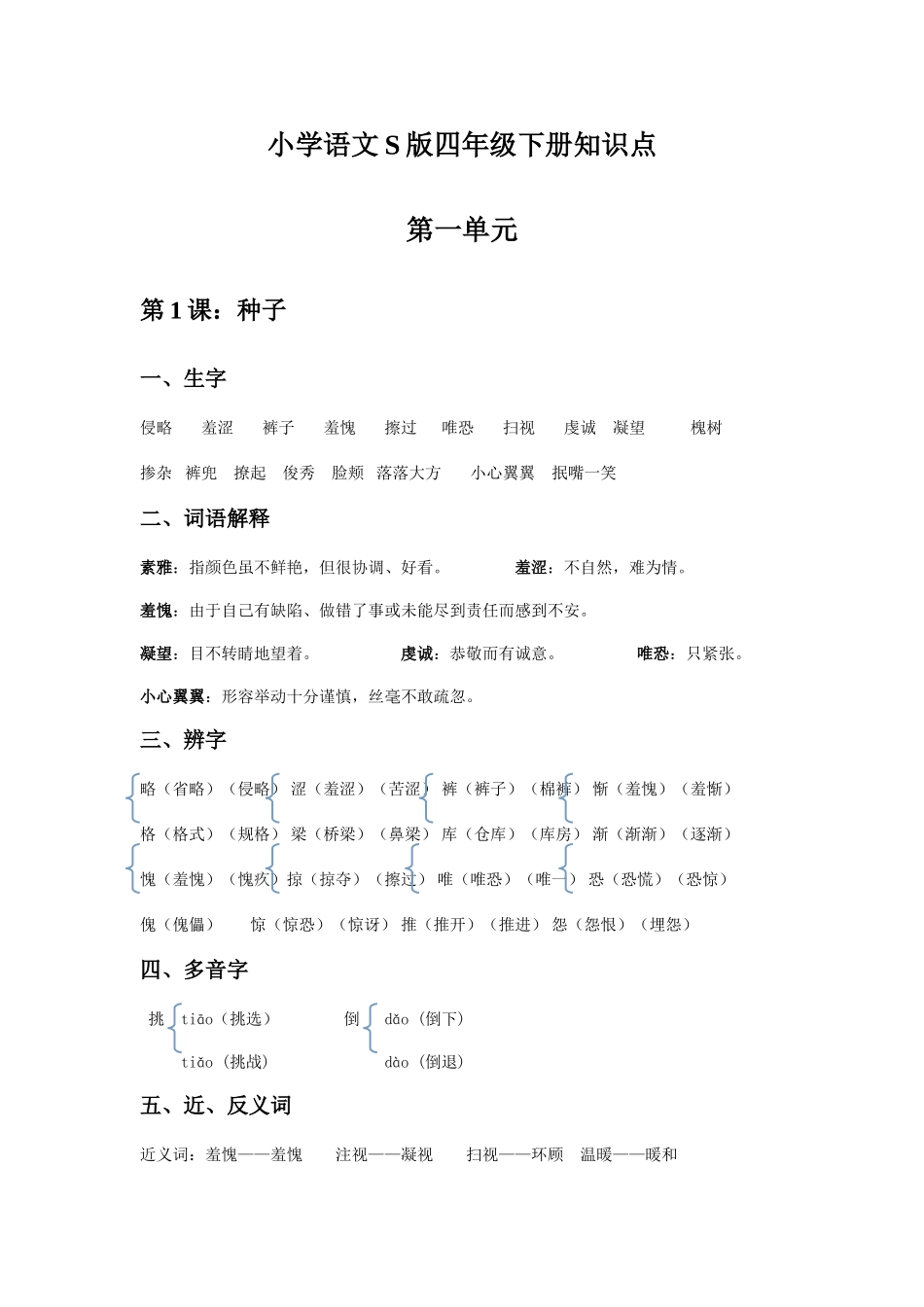2025年语文S版四年级下册知识点总汇_第1页