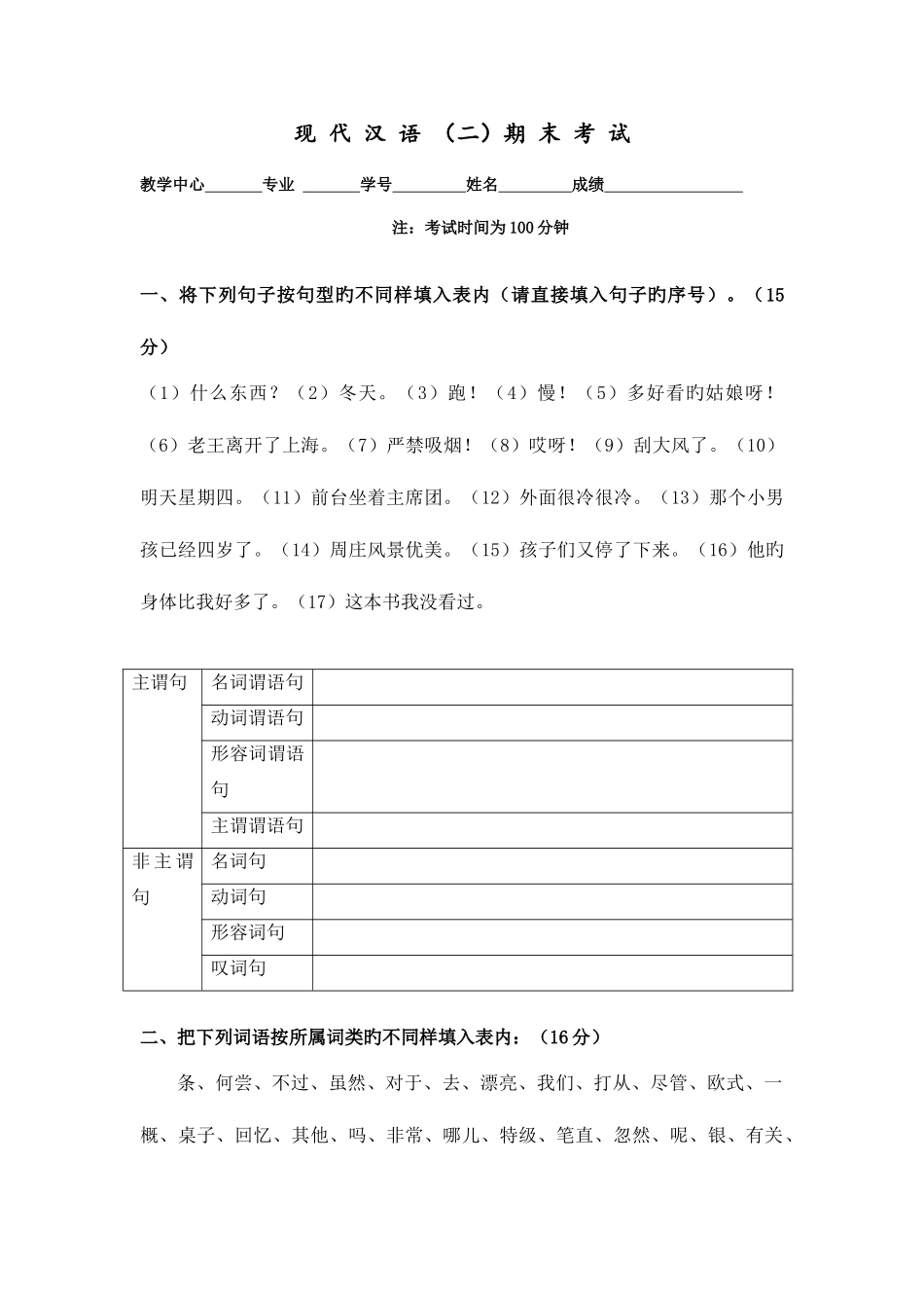 2025年福建师范大学课程考试现代汉语作业考核试题_第1页