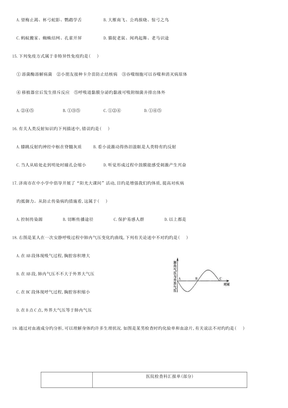 2025年山东省济南市历下区八年级学业水平第一次模拟考试生物试题_第3页