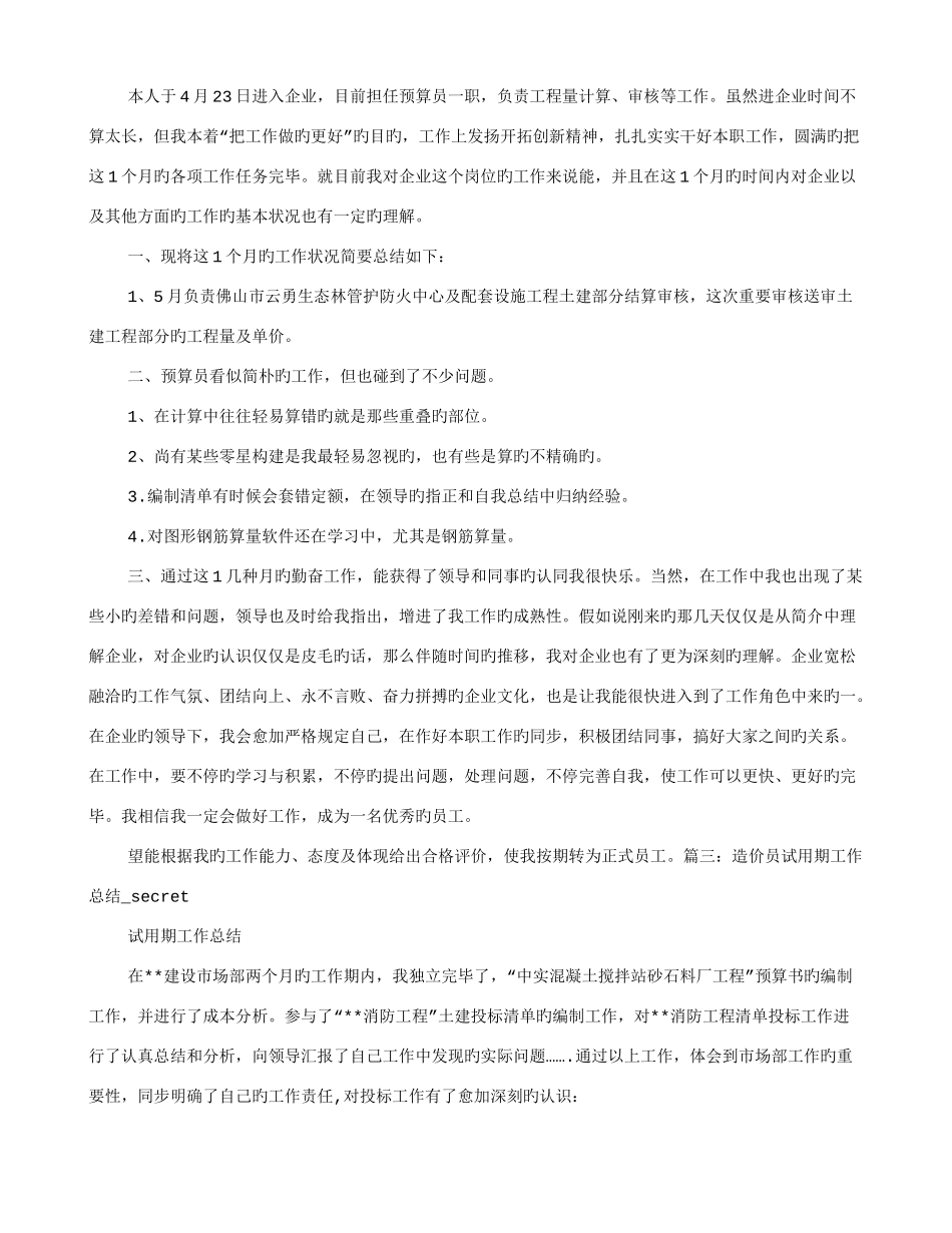 2025年造价员试用期工作小结_第3页