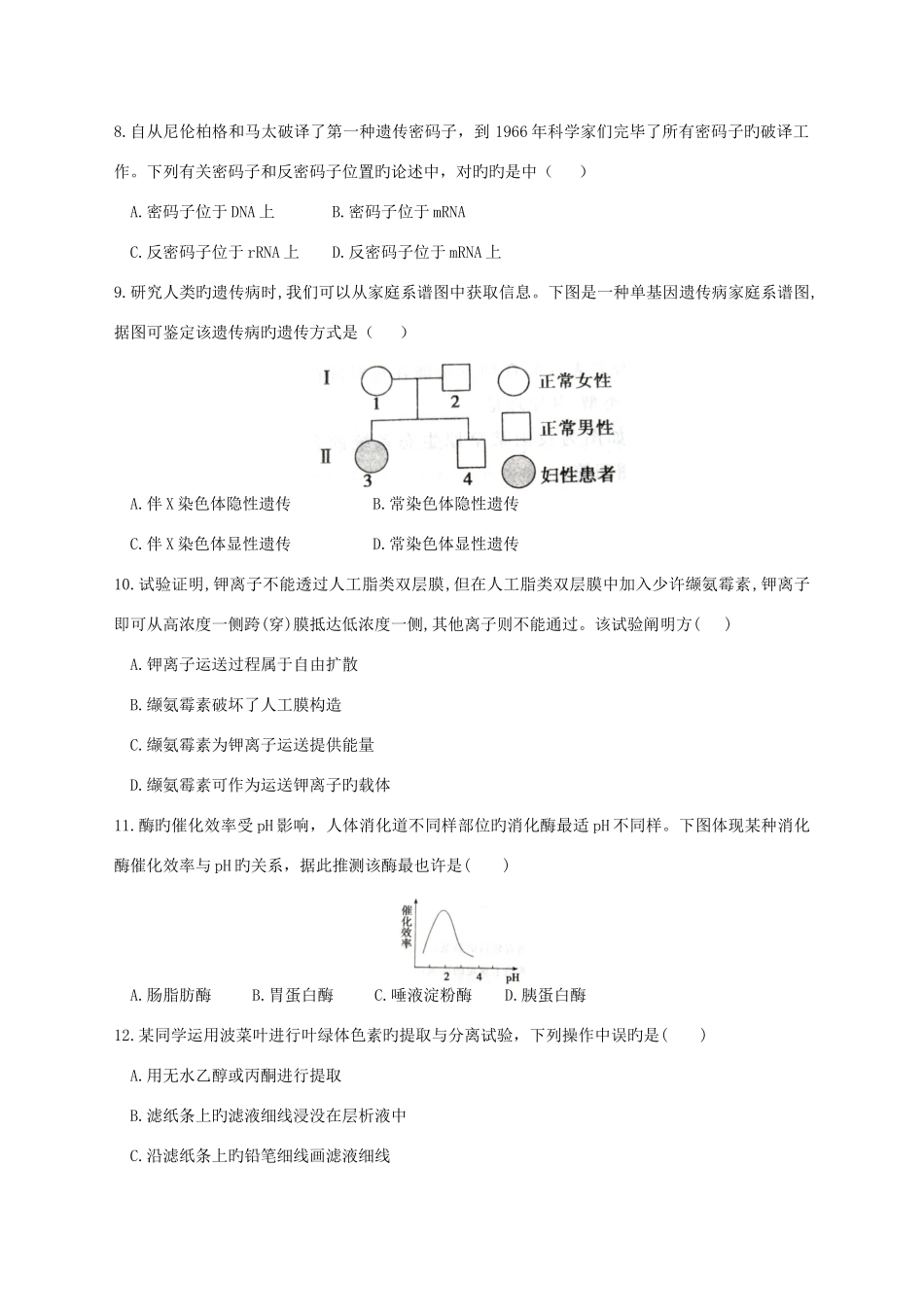 2025年山东省夏季普通高中学业水平考试会考生物试题及答案_第2页