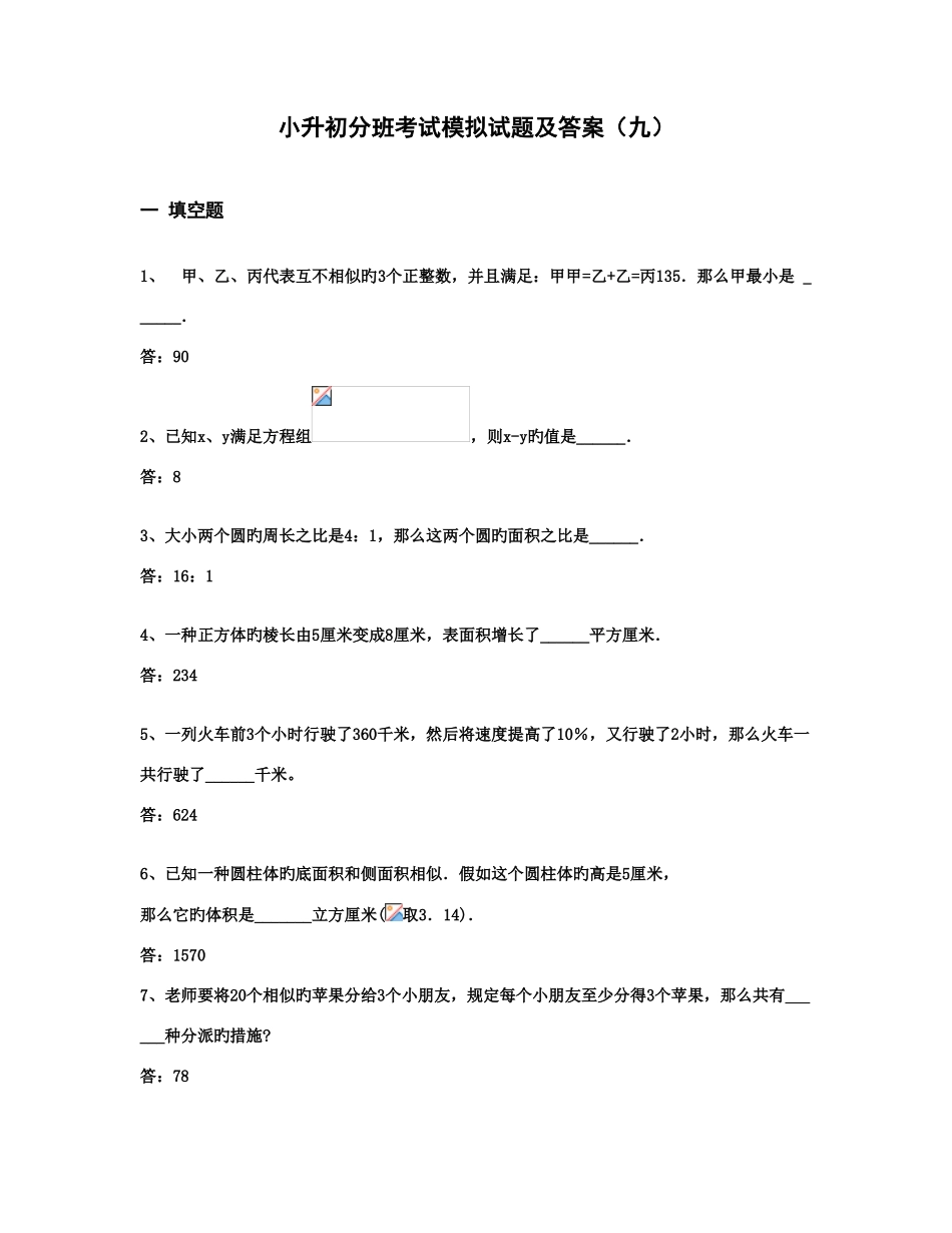 2025年小升初分班考试模拟试题及答案九_第1页