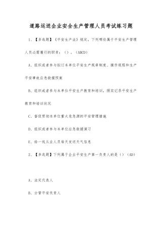 2025年道路运输企业安全生产管理人员考试练习题