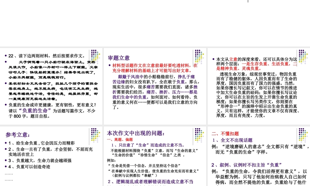 以“负重的生命”为话题作文讲评