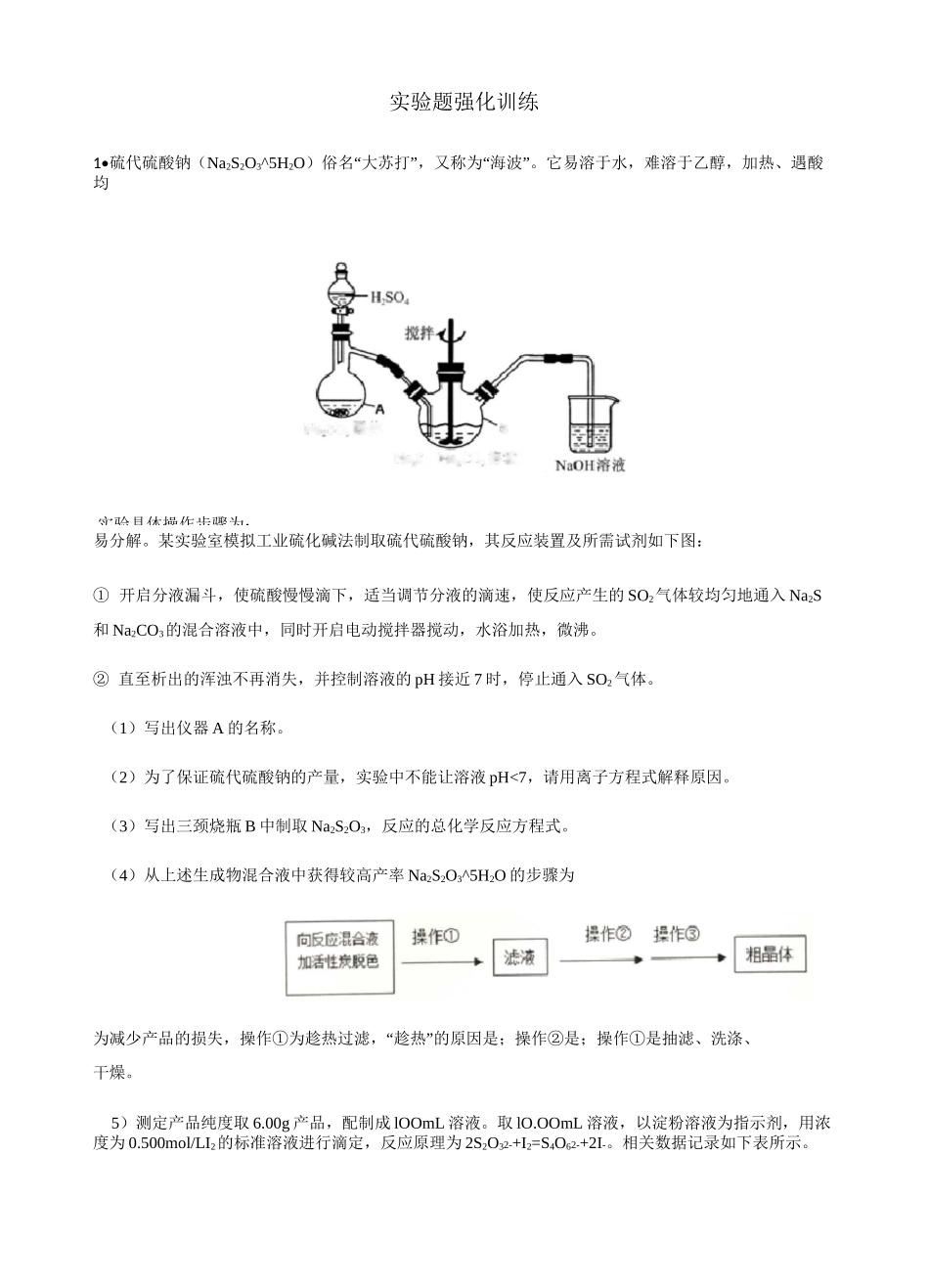 高中化学实验题专题强化训练_第1页