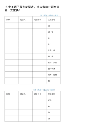 初中英语不规则动词表练习