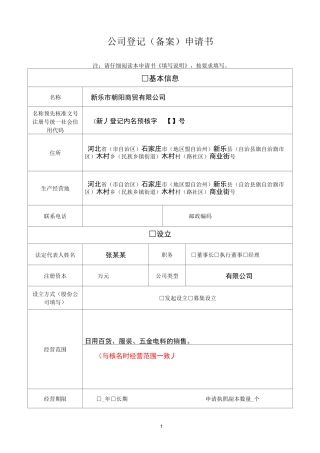 有限公司设立表格(一人有限公司)