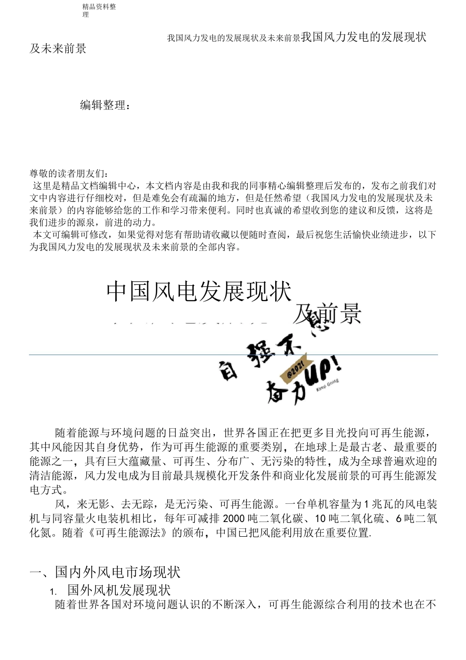 我国风力发电的发展现状及未来前景_第1页