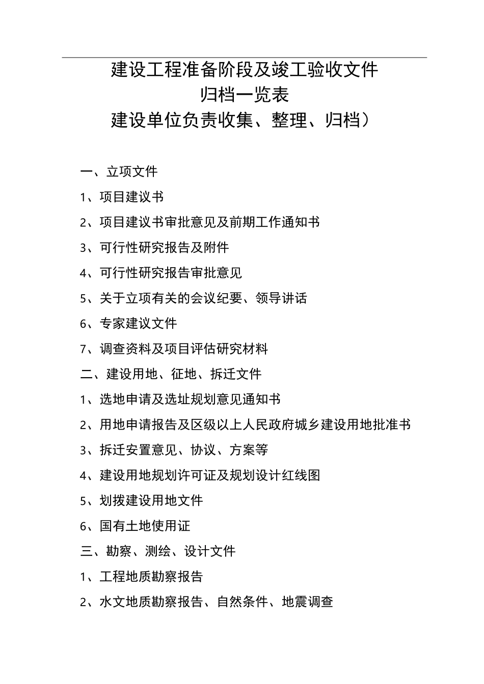 城建档案室归档一览表_第1页