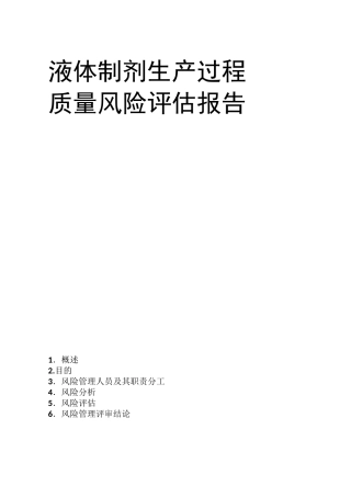 液体制剂生产过程质量风险评估报告