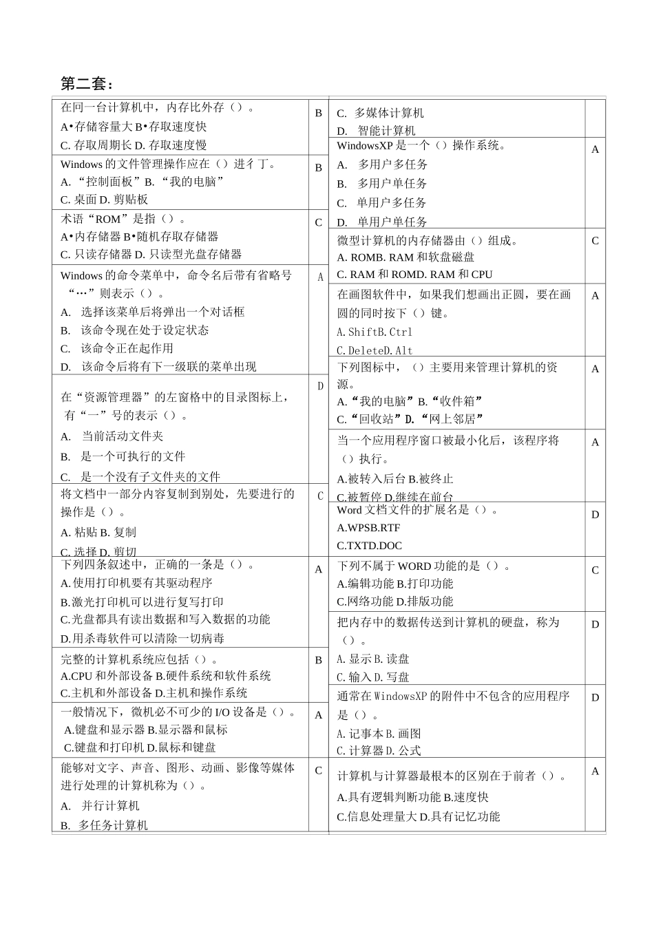 海淀区中小学生计算机知识技能竞赛复习题_第2页