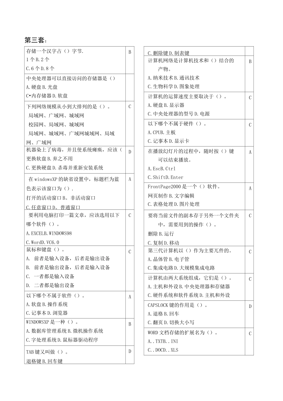 海淀区中小学生计算机知识技能竞赛复习题_第3页