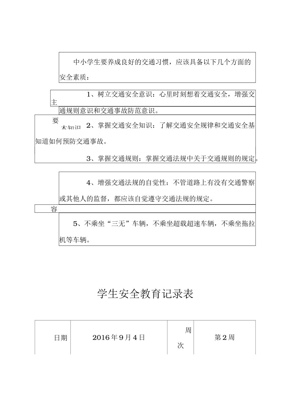 学生安全教育记录表格_第2页